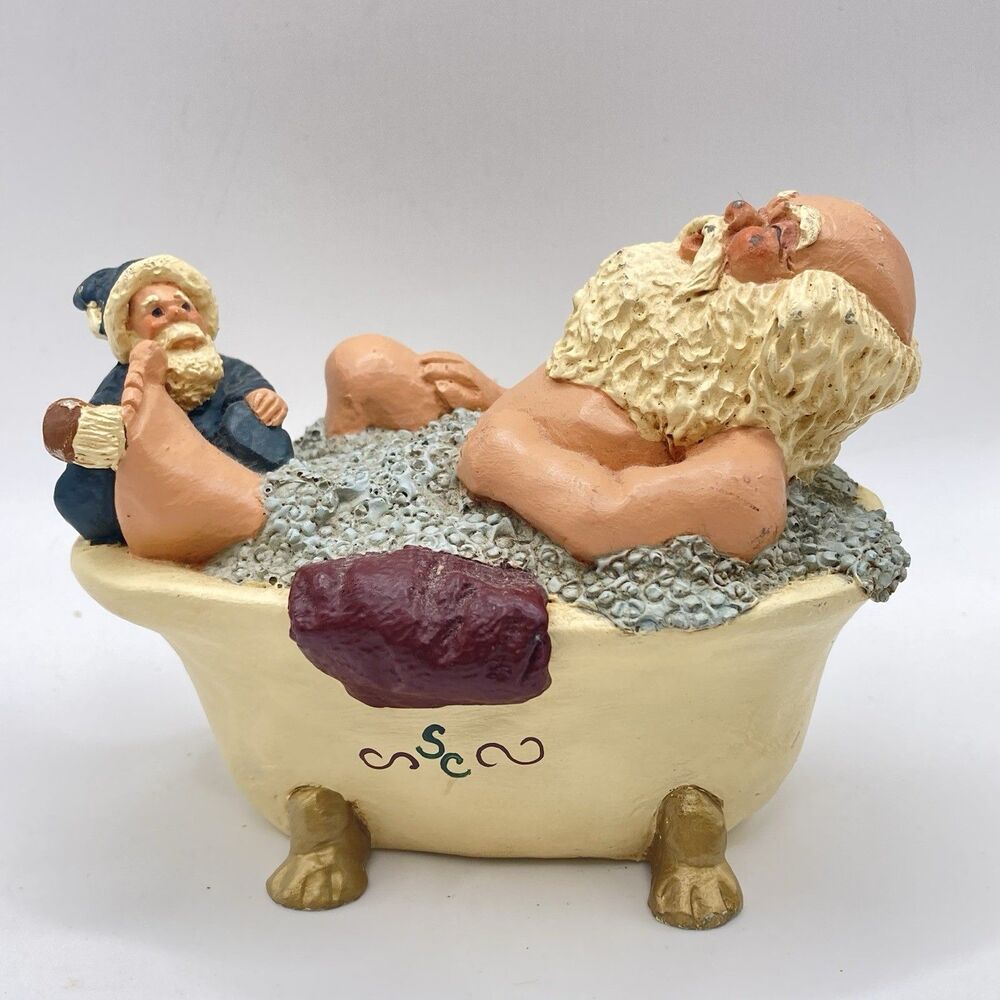 Vintage Santa in Bathtub with Elf Figurine Tub Funny